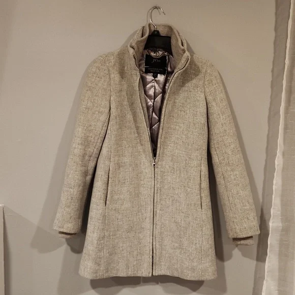 ⭕️ PRICE FIRM J. Crew Italian Stadium Cloth Wool Blend Gray Coat Size 00 - Picture 3 of 6